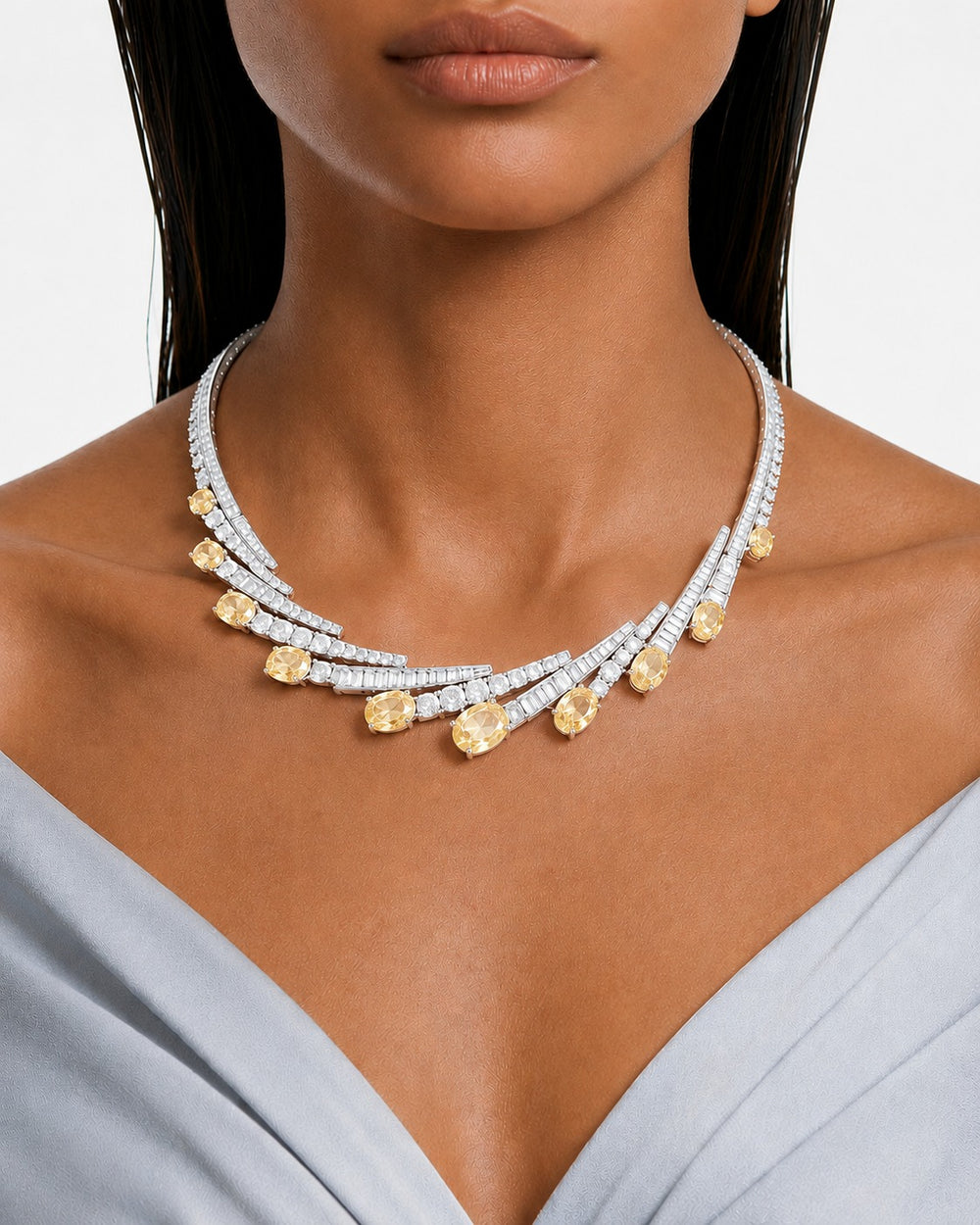 Citrine Elara Diamond-Like Zircon Necklace Set (Necklace & Earrings)
