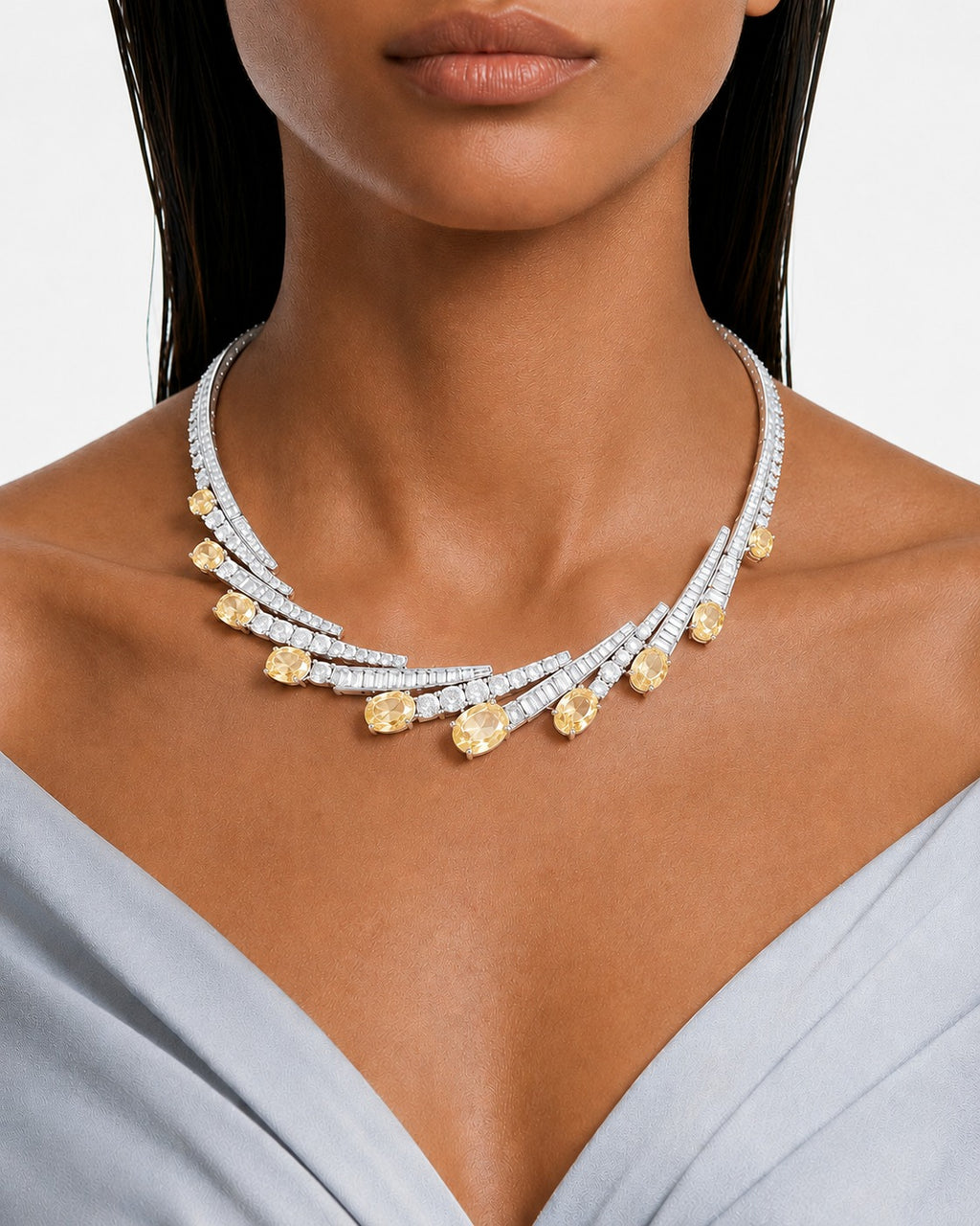 Citrine Elara Diamond-Like Zircon Necklace Set (Necklace & Earrings)
