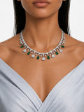 Vivienne Fan Emerald Drop & Diamond-Like Zircon Statement Necklace Set (Necklace & Earrings)