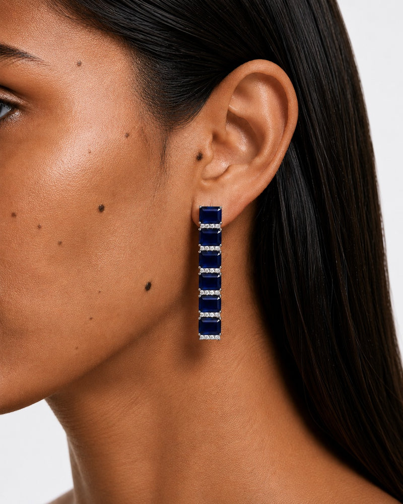 Maharani Fiorella Sapphire Diamond-Like Zircon Statement Pendant Necklace Set & Riviera Sapphire & Zircon Diamond Single Line Tennis Necklace Set (2 Necklace & 2 Earrings)