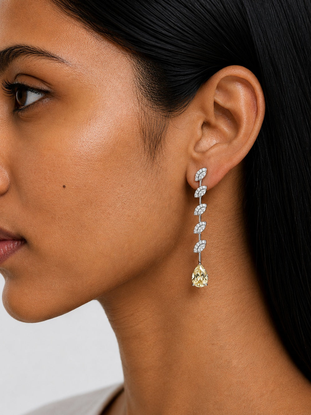 The Evora Citrine Drops & Diamond-Like Zircon Statement Necklace Set (Necklace & Earrings)