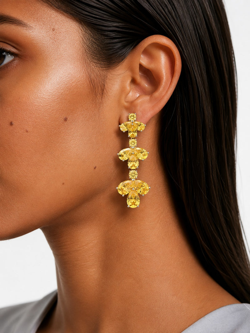 Fiorella Citrine Diamond-Like Zircon Statement Pendant Necklace Set (Necklace & Earrings)