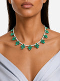 Fiorella Emerald Diamond-Like Zircon Statement Pendant Necklace Set (Necklace & Earrings)