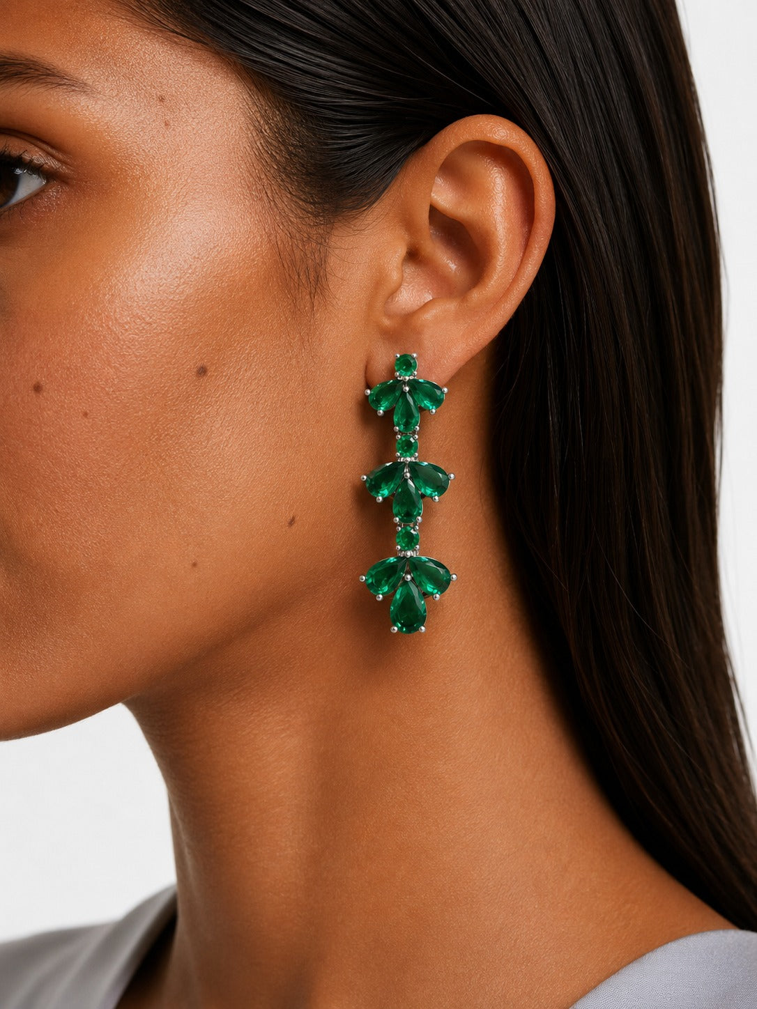 Fiorella Emerald Diamond-Like Zircon Statement Pendant Necklace Set (Necklace & Earrings)
