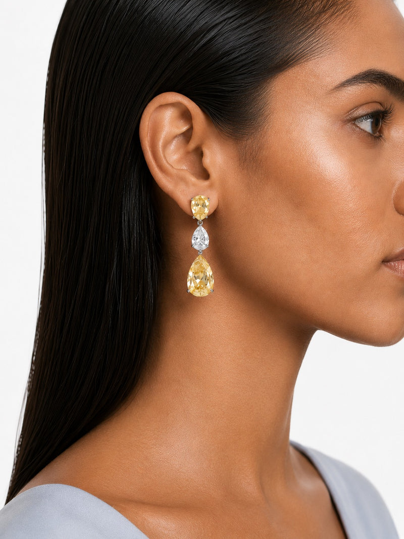 Samira Pear Drop Citrine and Diamond-Like Zircon Statement Necklace Set (Necklace & Earrings)