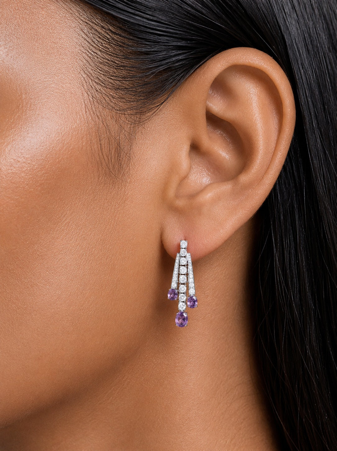 Purple Elara Diamond-Like Zircon Necklace Set (Necklace & Earrings)