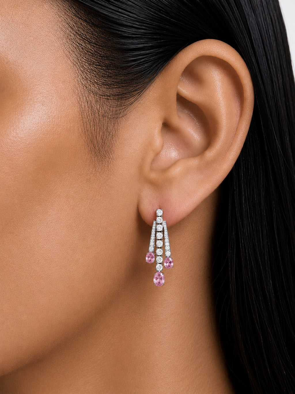 Pink Elara Diamond-Like Zircon Necklace Set (Necklace & Earrings)