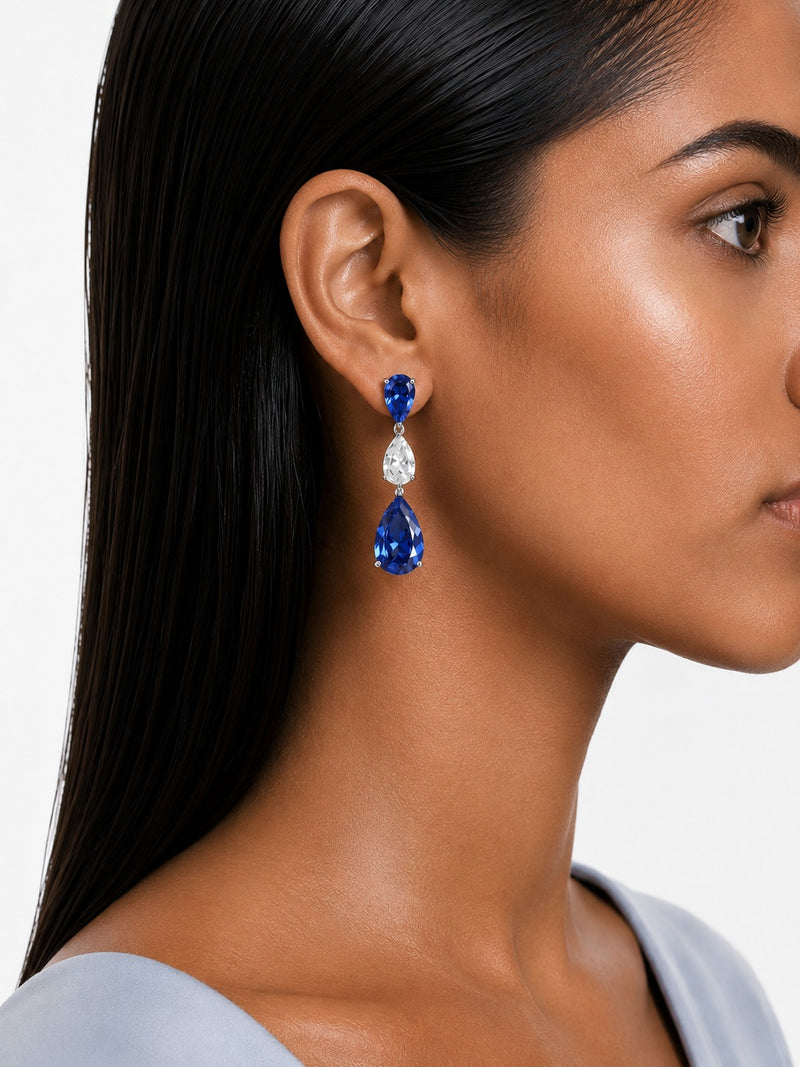 Samira Pear Drop Sapphire and Diamond-Like Zircon Statement Necklace Set (Necklace & Earrings)