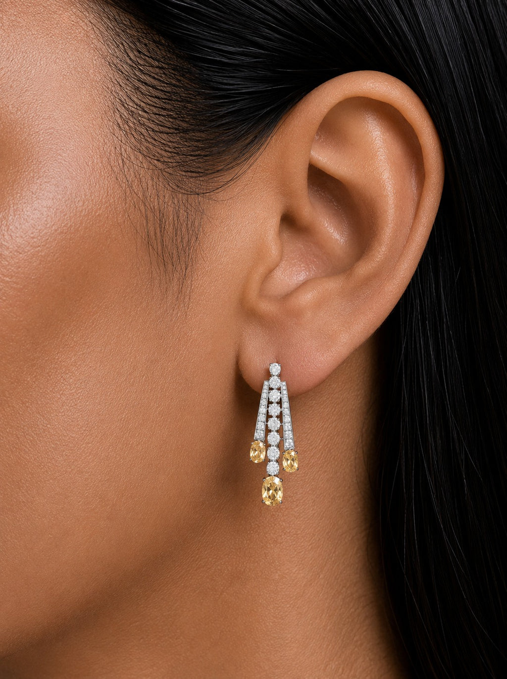 Citrine Elara Diamond-Like Zircon Necklace Set (Necklace & Earrings)