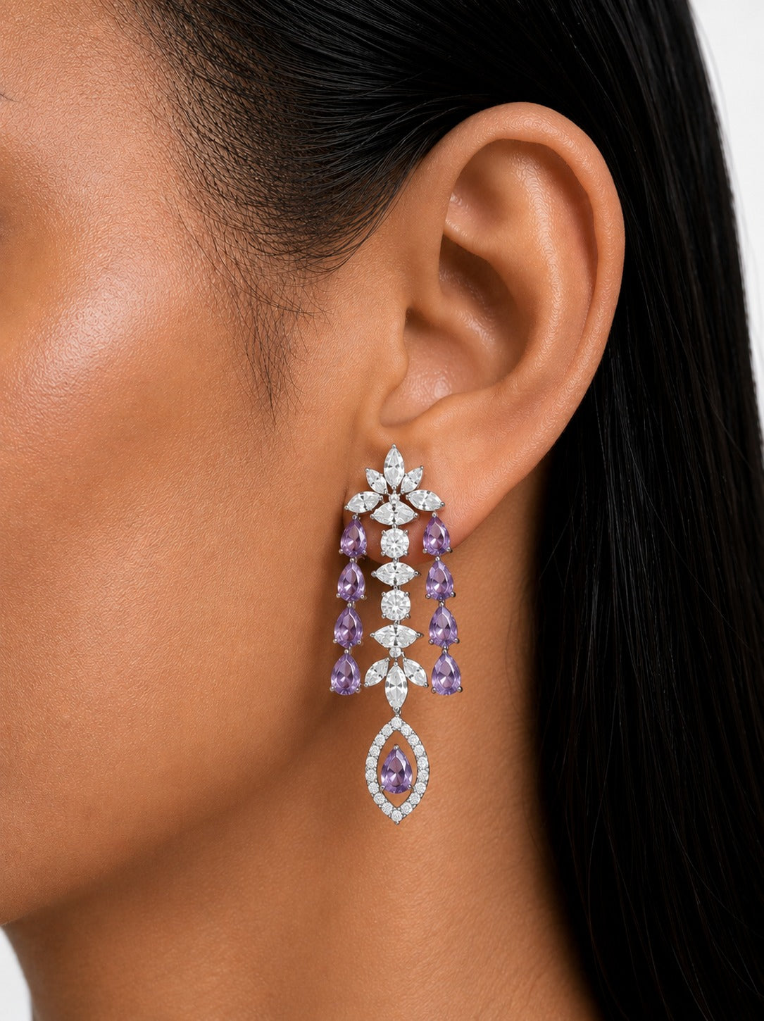 Imperia Purple And Diamond-Like Zircon Statement Necklace Set (Necklace & Earrings)