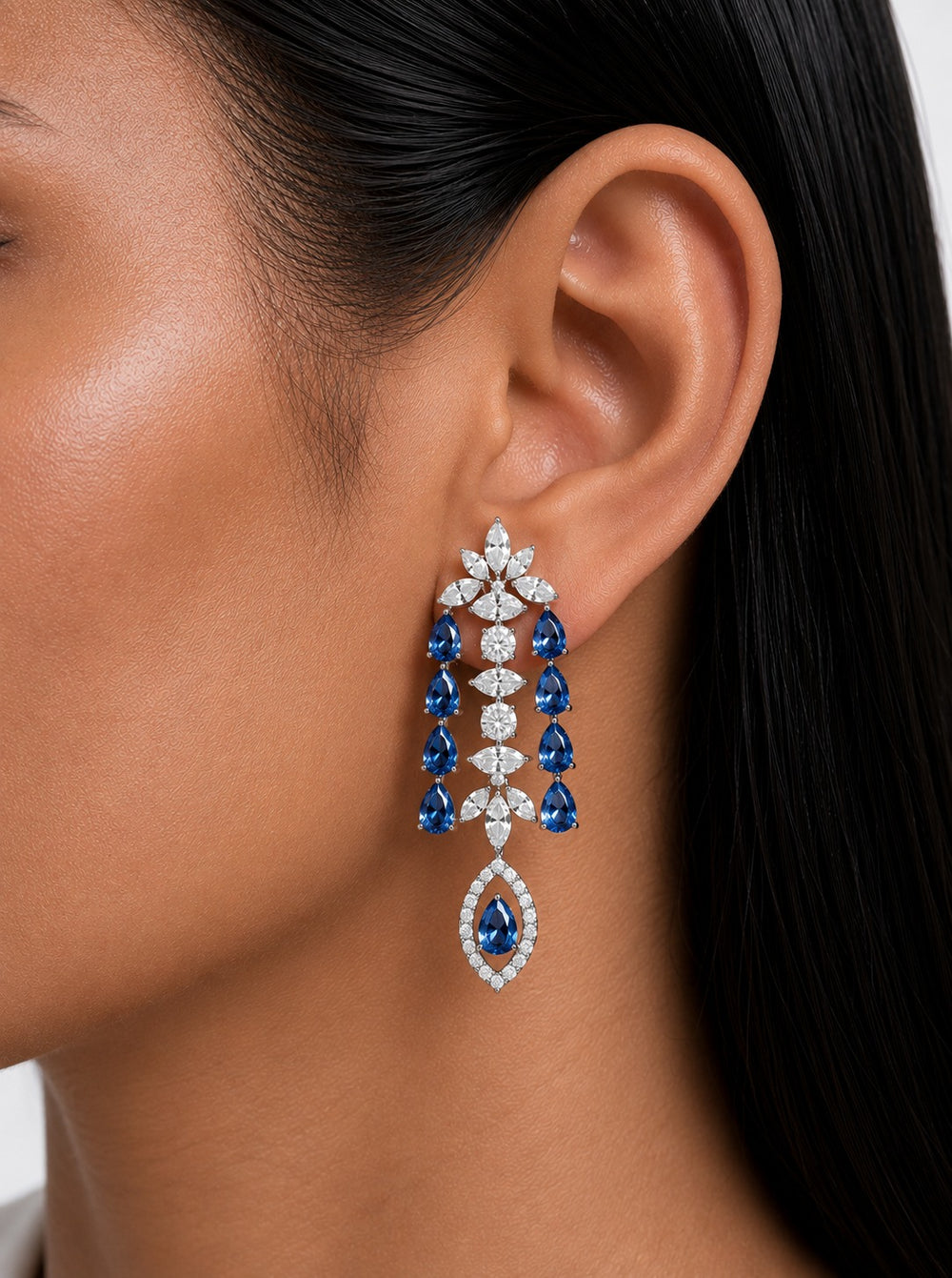 Imperia Sapphire And Diamond-Like Zircon Statement Necklace Set (Necklace & Earrings)