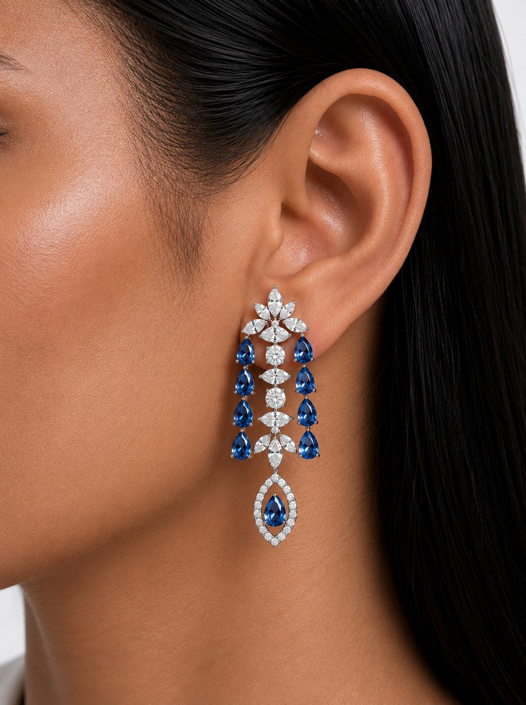 Imperia Sapphire And Diamond-Like Zircon Statement Necklace Set (Necklace & Earrings)
