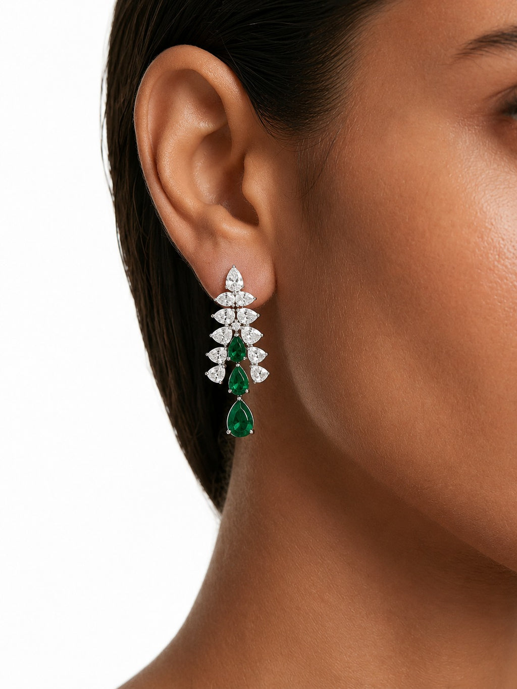 Azure Emerald Droplets Diamond-Like Zircon Statement Pendant Necklace Set (Necklace & Earrings)