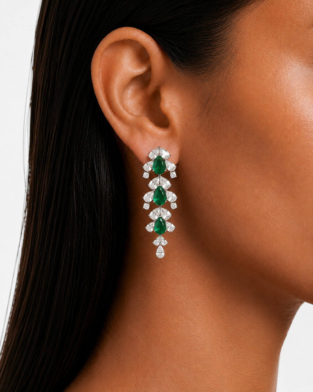 Eden Floral Emerald & Diamond-Like Zircon Statement Necklace Set (Necklace & Earrings)