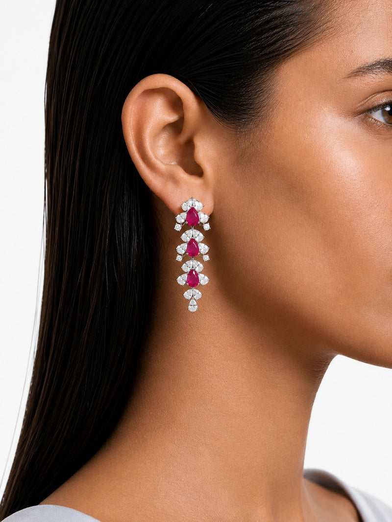 Eden Floral Ruby & Diamond-Like Zircon Statement Necklace Set (Necklace & Earrings)