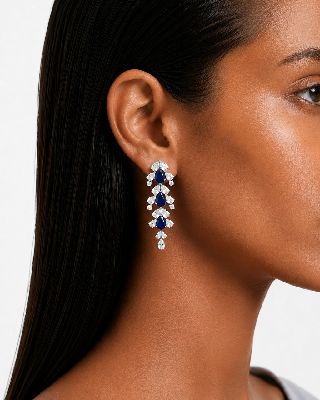 Eden Floral Sapphire & Diamond-Like Zircon Statement Necklace Set (Necklace & Earrings)