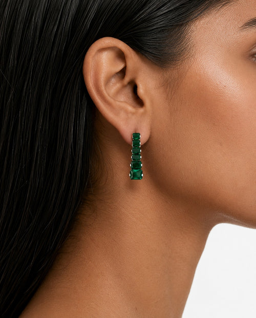 Zayna Baguette Emerald & Zircon Diamond Single Line Tennis Necklace Set (Necklace & Earrings)