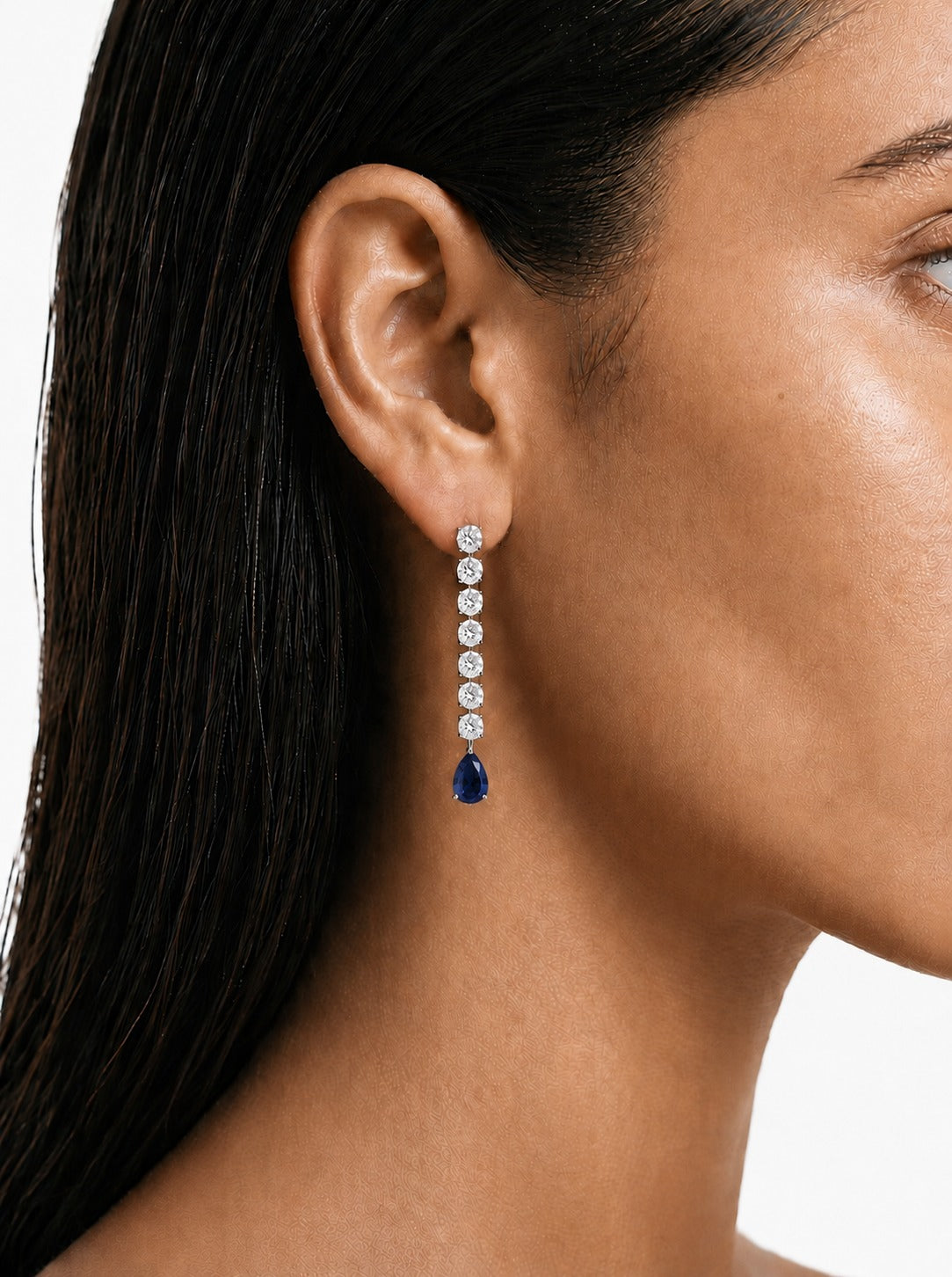 Inaya Sapphire Drop & Zircon Diamond Necklace Set (Necklace & Earrings)