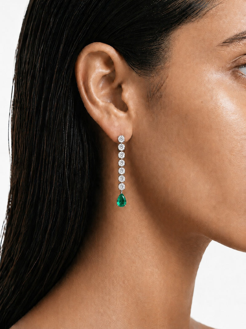 Inaya Emerald Drop & Zircon Diamond Necklace Set (Necklace & Earrings)