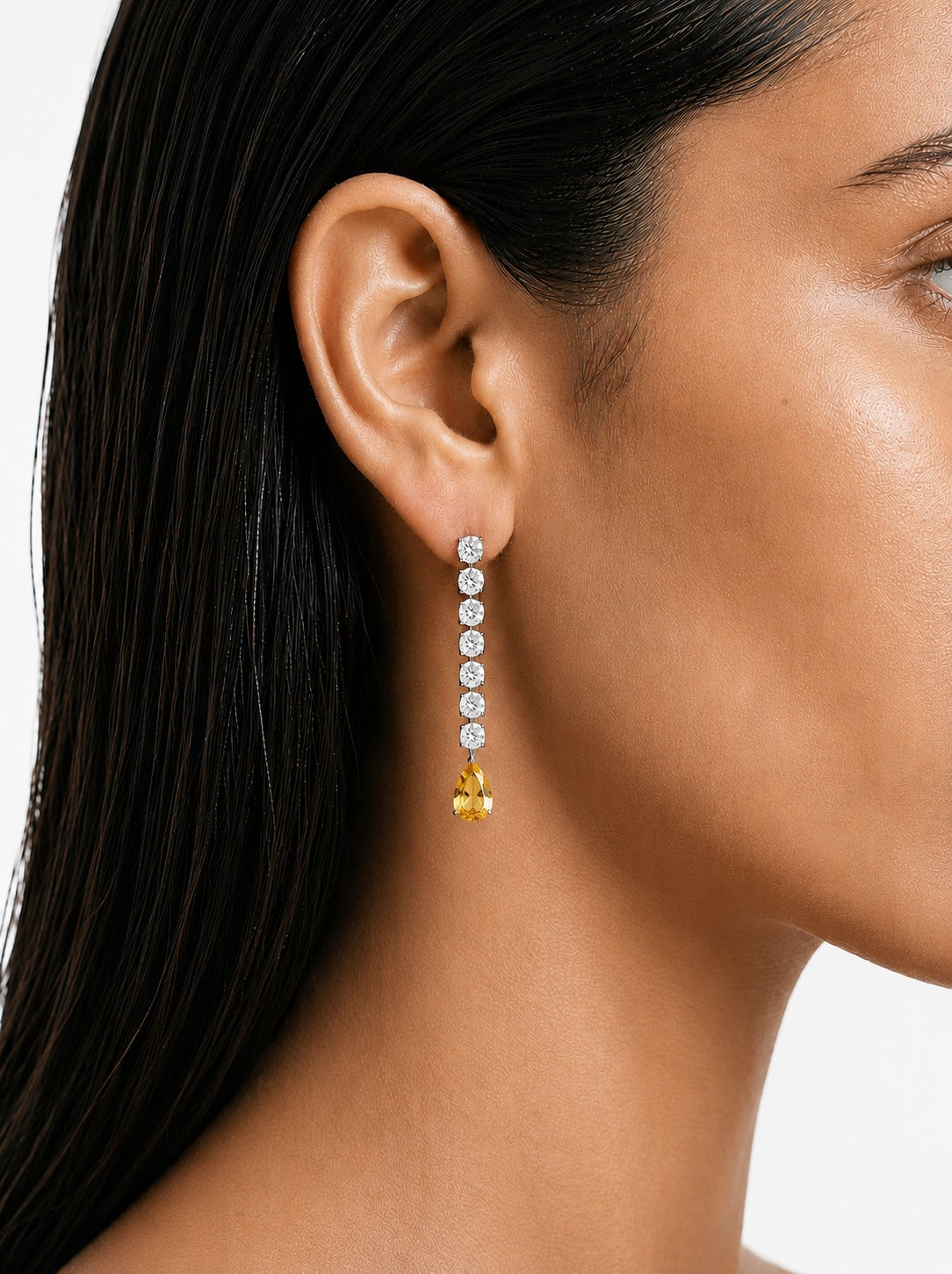 Inaya Citrine Drop & Zircon Diamond Necklace Set (Necklace & Earrings)