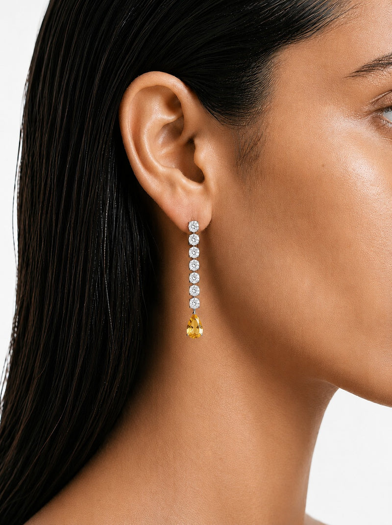 Inaya Citrine Drop & Zircon Diamond Necklace Set (Necklace & Earrings)