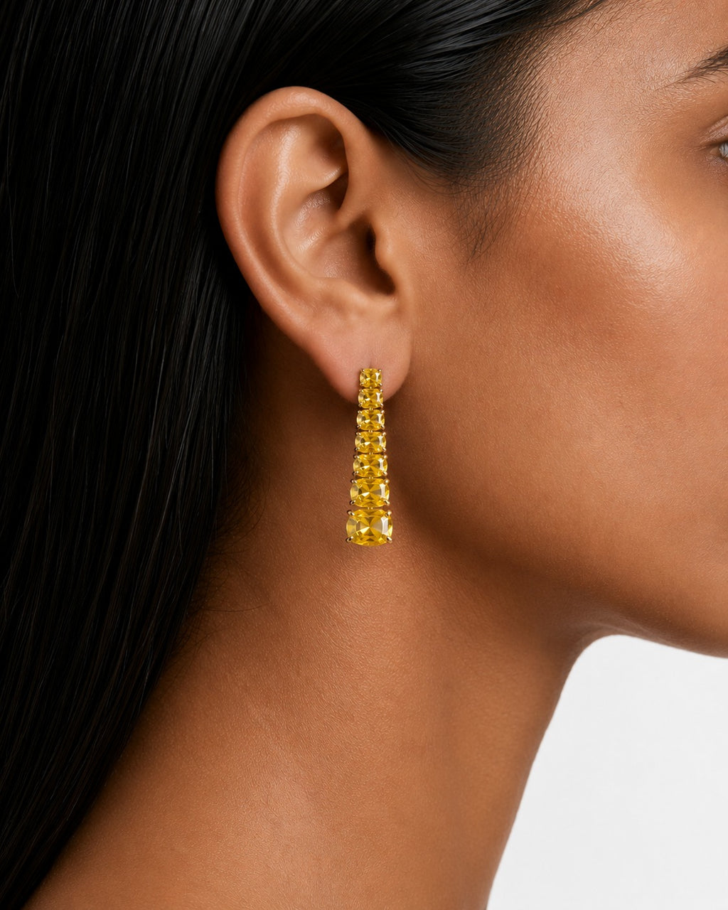 Zayna Baguette Citrine & Zircon Diamond Single Line Tennis Necklace Set (Necklace & Earrings)