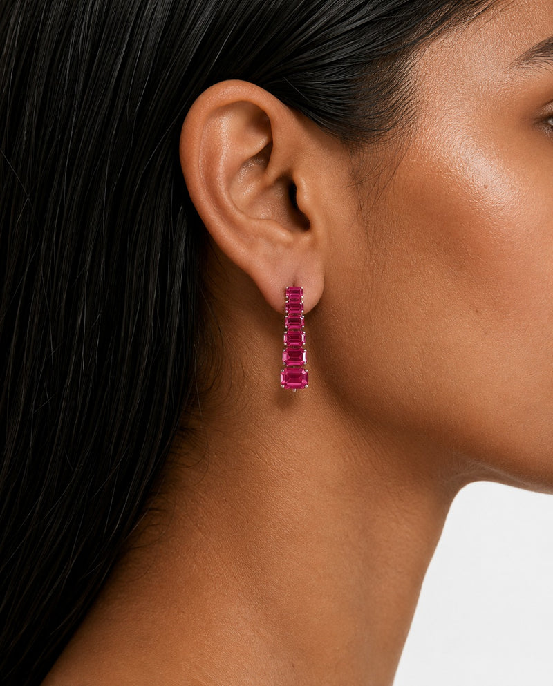 Zayna Baguette Ruby & Zircon Diamond Single Line Tennis Necklace Set (Necklace & Earrings)