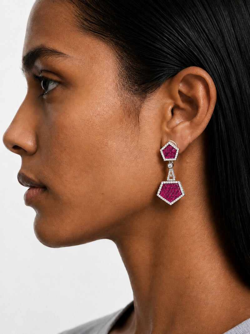 Montverde Ruby Diamond-Like Zircon Statement Pendant Necklace Set (Necklace & Earrings)