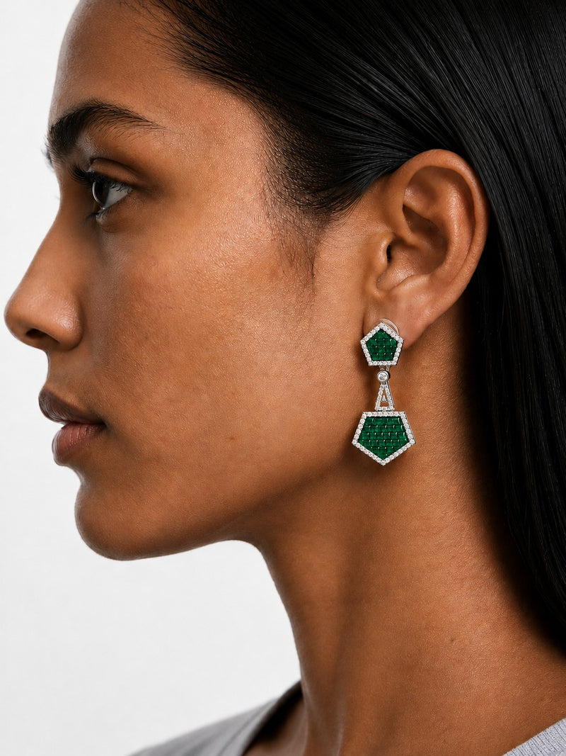 Montverde Emerald Diamond-Like Zircon Statement Pendant Necklace Set (Necklace & Earrings)