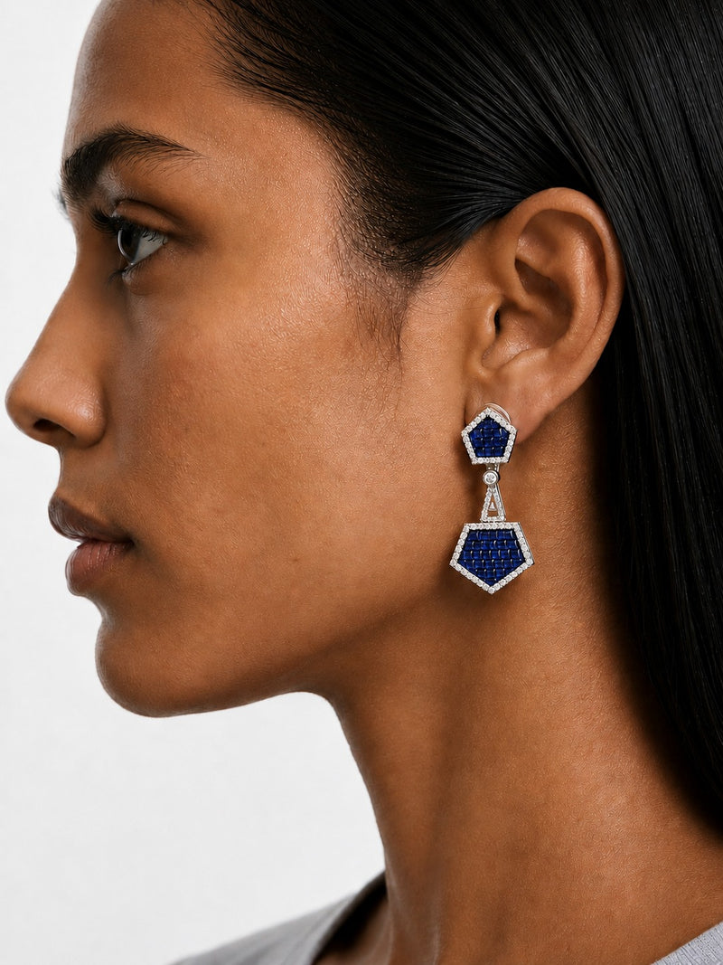 Montverde Sapphire Diamond-Like Zircon Statement Pendant Necklace Set (Necklace & Earrings)