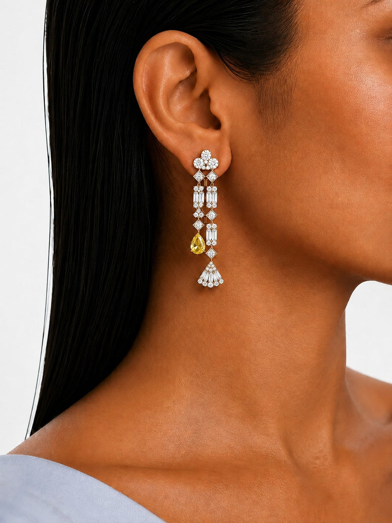 Vivienne Fan Citrine Drop & Diamond-Like Zircon Statement Necklace Set (Necklace & Earrings)