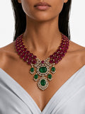 Zeenat Ruby & Emerald with Zircon Diamond Detailing Statement Necklace Set – Necklace & Earrings