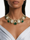Rouhiya Emerald & Moissanite Polki Kundan with Zircon Diamond Detailing Statement Necklace Set – Necklace & Earrings