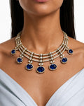 Raiha Sapphire & Moissanite with Zircon Diamond Detailing Statement Necklace Set – Necklace & Earrings