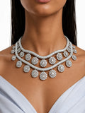 Areeba Diamond-Like Zircon with Floral Halo Statement Necklace Set – Necklace & Earrings