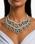 Areeba Emerald Diamond-Like Zircon with Floral Halo Statement Necklace Set – Necklace & Earrings