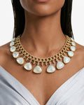 Elina Gold-Tone Diamond-Like Zircon with Ivory Teardrop Statement Necklace Set – Necklace & Earrings