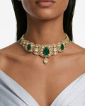 Mahveen Emerald & Moissanite Polki Kundan with Zircon Diamond Detailing Choker Set – Necklace & Earrings