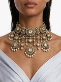Mehr Pearls & Moissanite Polki Kundan with Zircon Diamond Detailing Statement Necklace Set – Necklace & Earrings