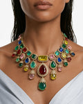 Jashn Multicolour Diamond-Like Zircon Statement Necklace Set – Necklace & Earrings