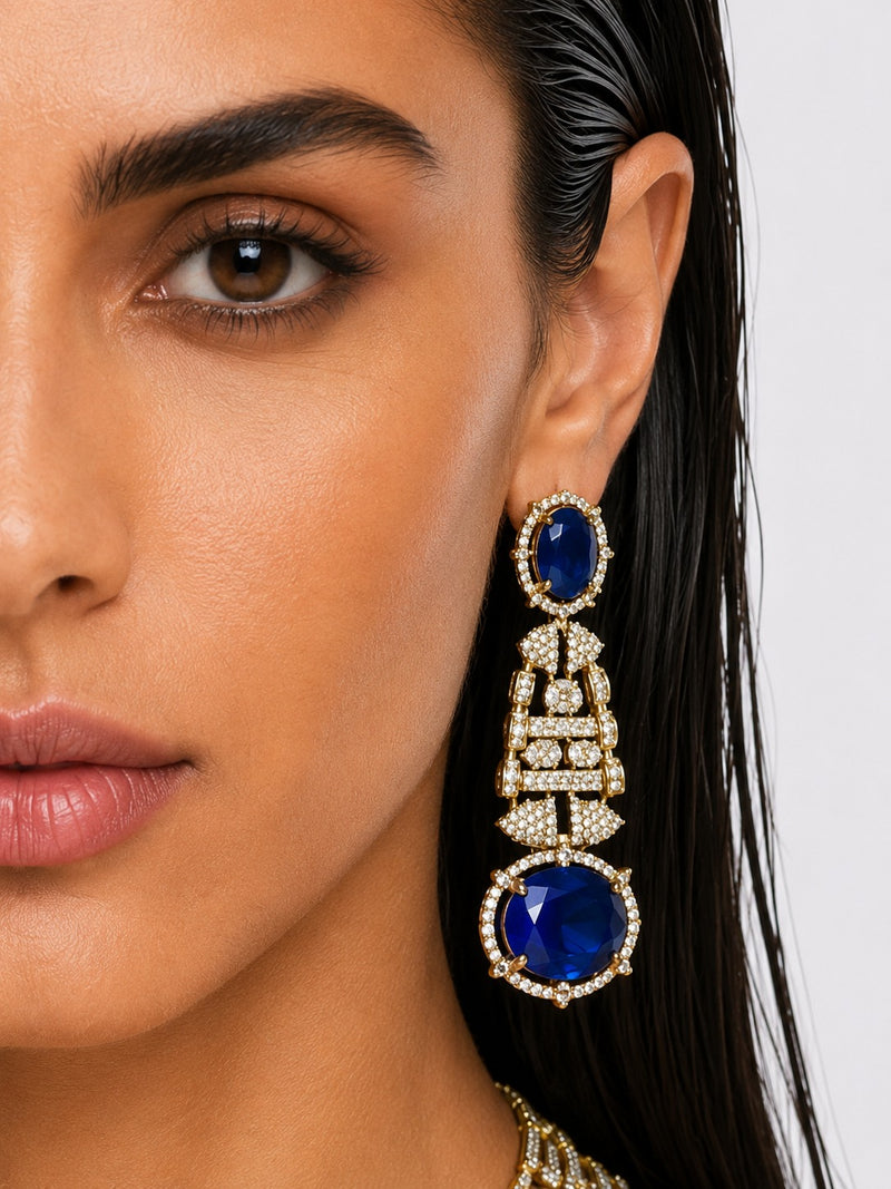 Raiha Sapphire & Moissanite with Zircon Diamond Detailing Statement Necklace Set – Necklace & Earrings