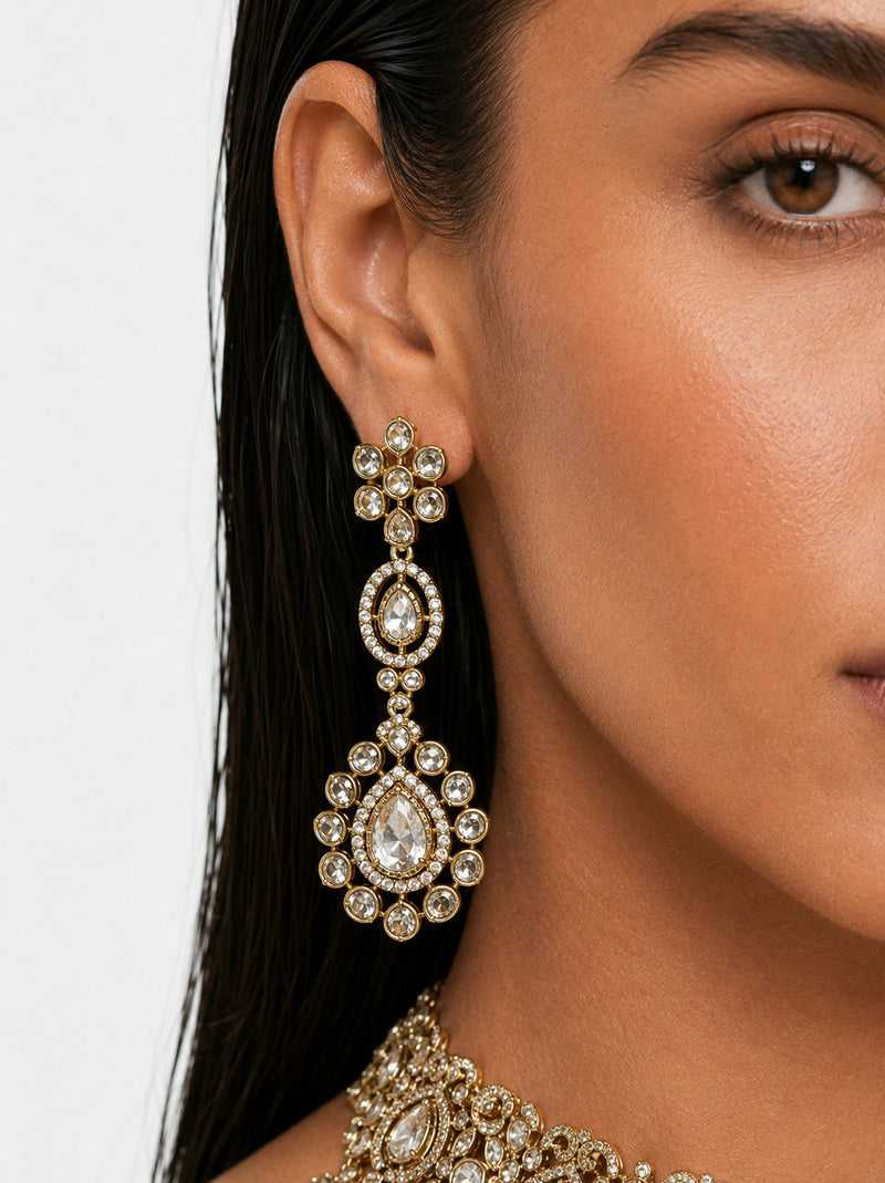 Aafiya Moissanite Polki Kundan with Zircon Diamond Detailing Statement Necklace Set – Necklace & Earrings