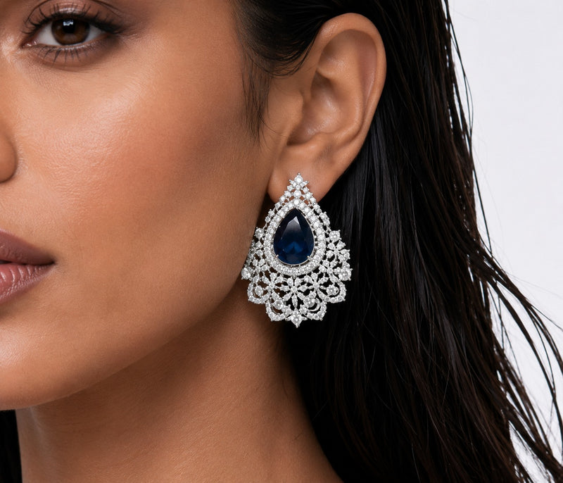 Zoya Diamond-Like Zircon with Emerald & Sapphire Statement Choker Set (Necklace & Earrings)