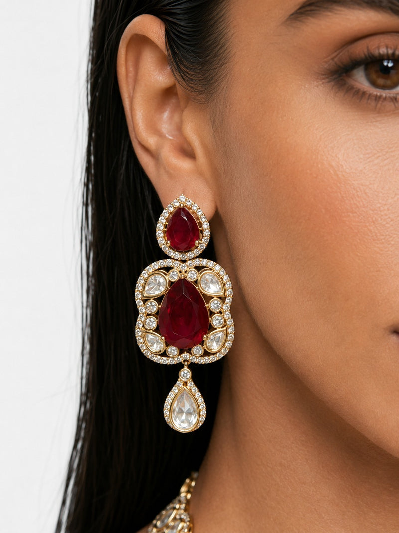Mahveen Ruby & Moissanite Polki Kundan with Zircon Diamond Detailing Choker Set – Necklace & Earrings