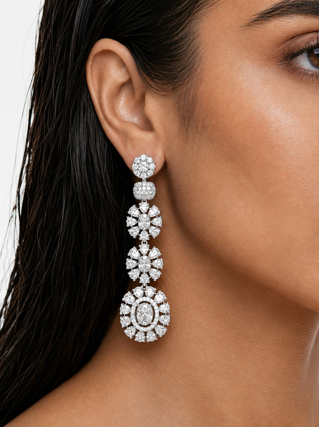 Areeba Diamond-Like Zircon with Floral Halo Statement Necklace Set – Necklace & Earrings