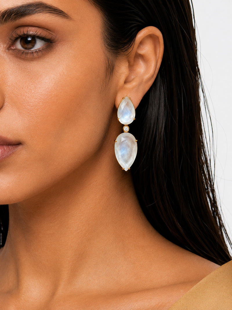 Nayra Gold-Tone Diamond-Like Zircon with Ivory Leaf Petal Statement Necklace Set – Necklace & Earrings