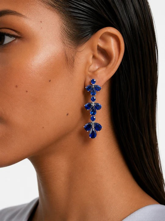 Maharani Fiorella Sapphire Diamond-Like Zircon Statement Pendant Necklace Set & Riviera Sapphire & Zircon Diamond Single Line Tennis Necklace Set (2 Necklace & 2 Earrings)