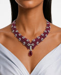Sahira Ruby Diamond-Like Zircon Statement Necklace Set – Necklace & Earrings
