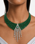 Zarina Emerald Diamond-Like Zircon Statement Necklace Set – Necklace & Earrings