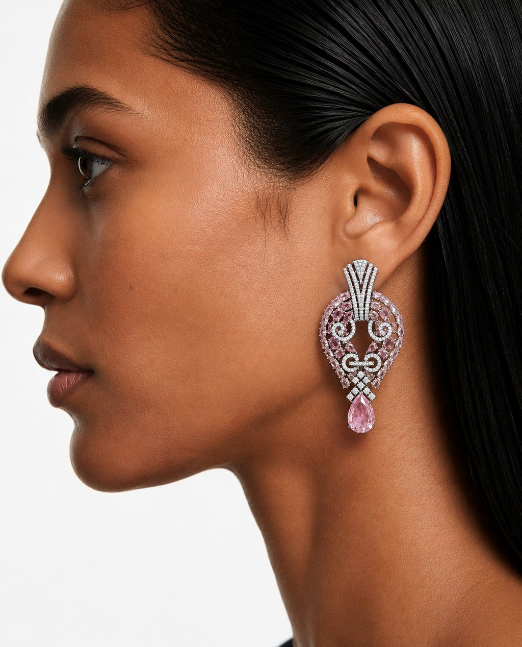 Sahira roze diamantachtige zirkoon statement kettingset – ketting en oorbellen